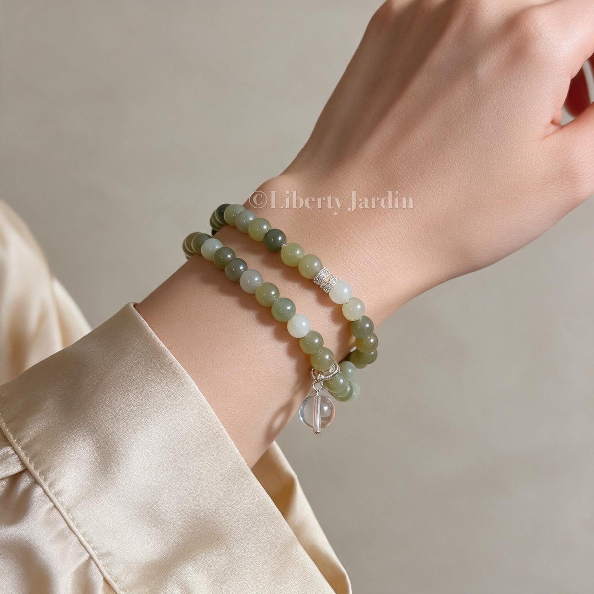 Natural Nephrite Jade Bracelet, Icy Green Beaded Armband, Certified Non-treated Gemstone, Effortless Jewels Accessories