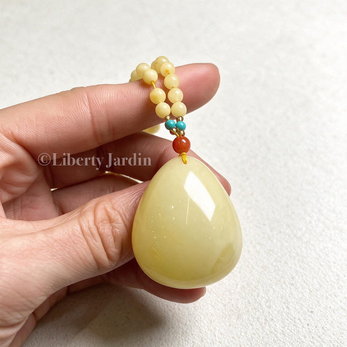 Natural Baltic Amber Pendant Necklace, Customised Non-treated Gemstone, Creamy White Bee Wax Jewellery,