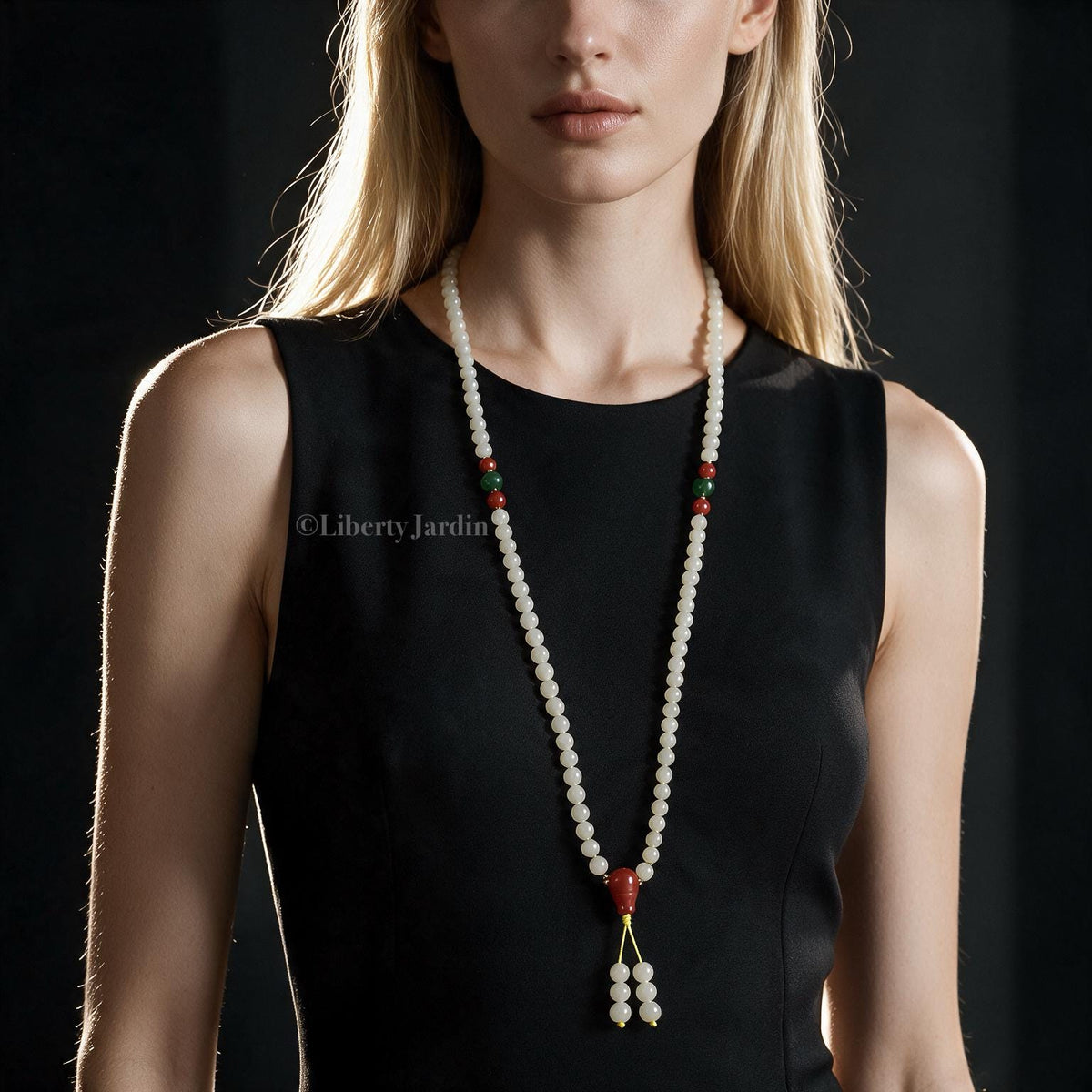 108 Beads Natural Nephrite Necklace, Beaded L