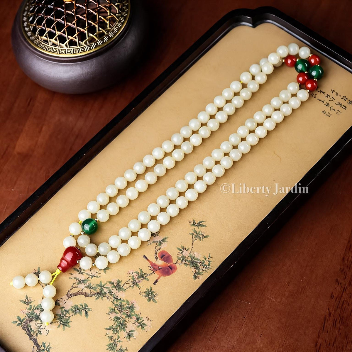 108 Beads Natural Nephrite Necklace, Beaded L