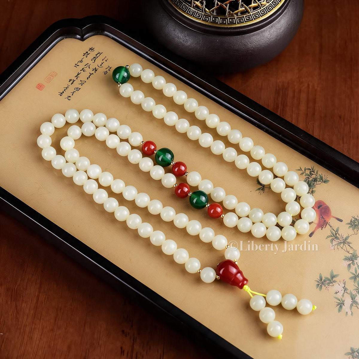 108 Beads Natural Nephrite Necklace, Beaded L