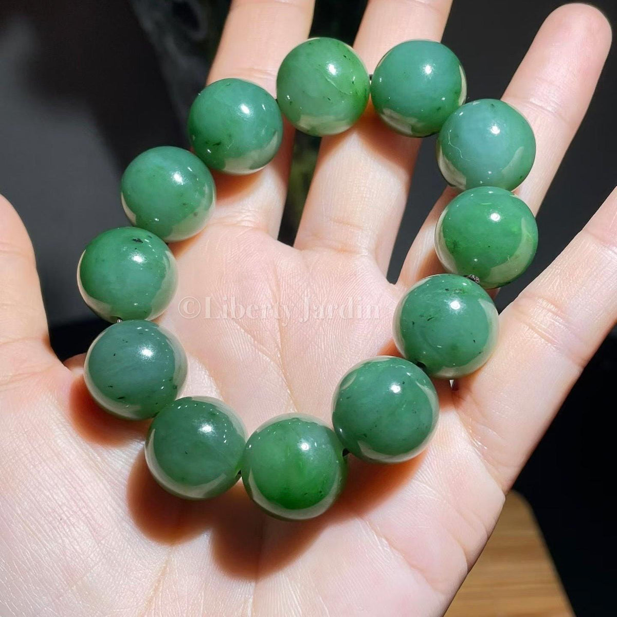 16mm Natural Russian Nephrite Jade Bracelet, Large Beaded Armband, Certified Non-treated Gemstone, Sustainable Statement