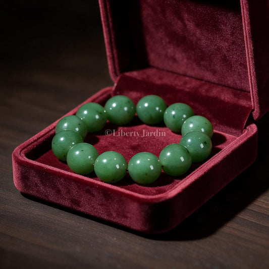 16mm Natural Russian Nephrite Jade Bracelet, Large Beaded Armband, Certified Non-treated Gemstone, Sustainable Statement