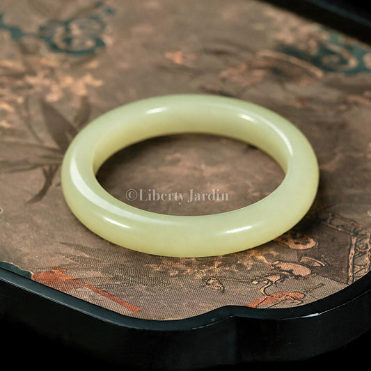 Pastel Yellow Natural Nephrite Bangle, Gemstone Armband, Certified Non-treated Jade, Huangkou Bracelet, Handmade Accessories