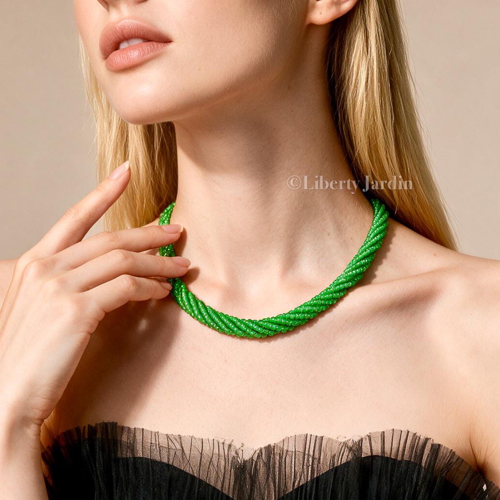 Icy Vivid Green Guatemalan Jadeite Choker, Heirloom Timeless Necklace, Personalised 18K Gold-filled Handmade Jewellery