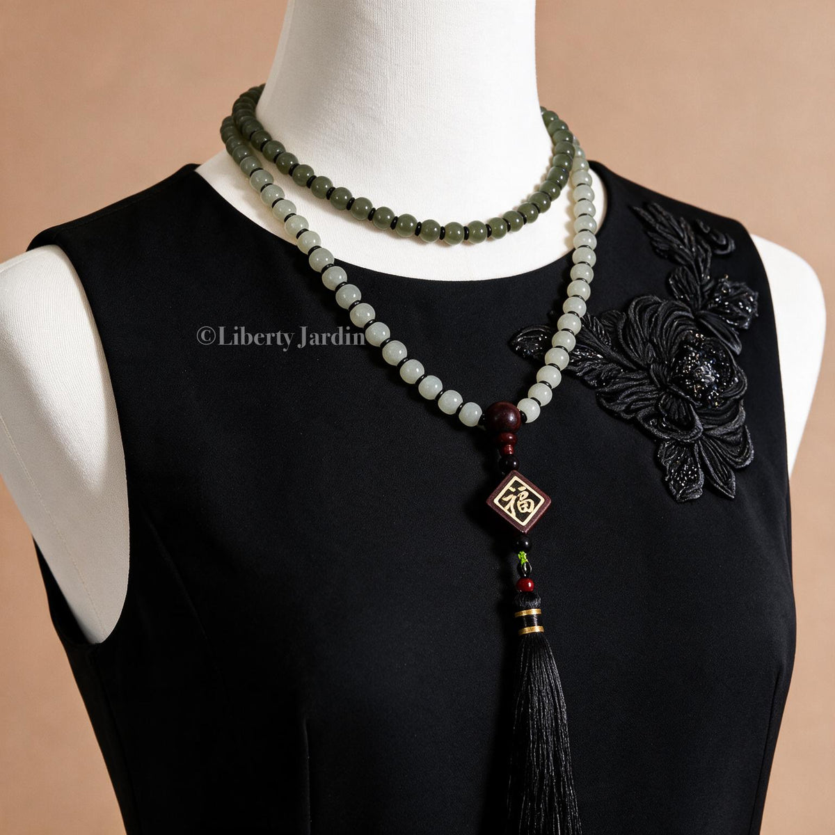 Natural Nephrite Long Beaded Necklace, Ombre-colour Statement Jewellery, Handmade Tassel Effortless Accessories, Special Occasion