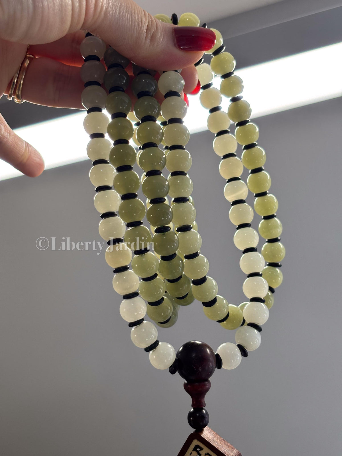 Natural Nephrite Long Beaded Necklace, Ombre-colour Statement Jewellery, Handmade Tassel Effortless Accessories, Special Occasion