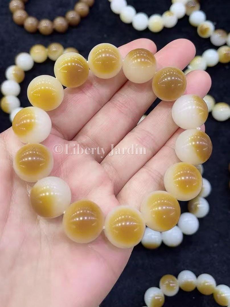 14mm Mutton-Fat Nephrite Jade Bracelet, Russian Honey-Colored Natural Gemstone, Heirloom Quality, Certified Collectible Timeless