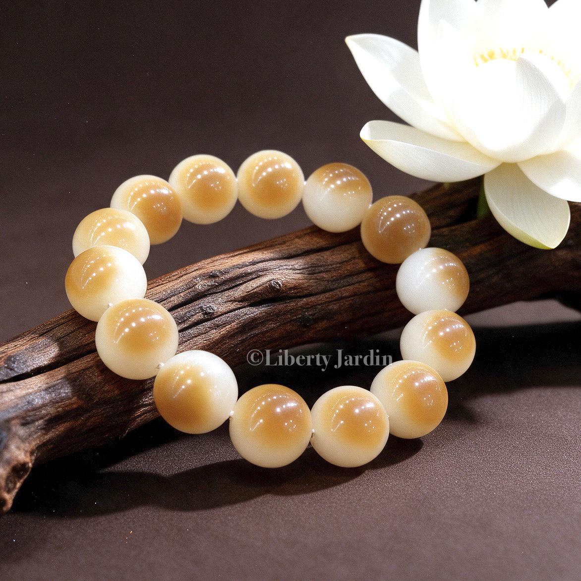 14mm Mutton-Fat Nephrite Jade Bracelet, Russian Honey-Colored Natural Gemstone, Heirloom Quality, Certified Collectible Timeless