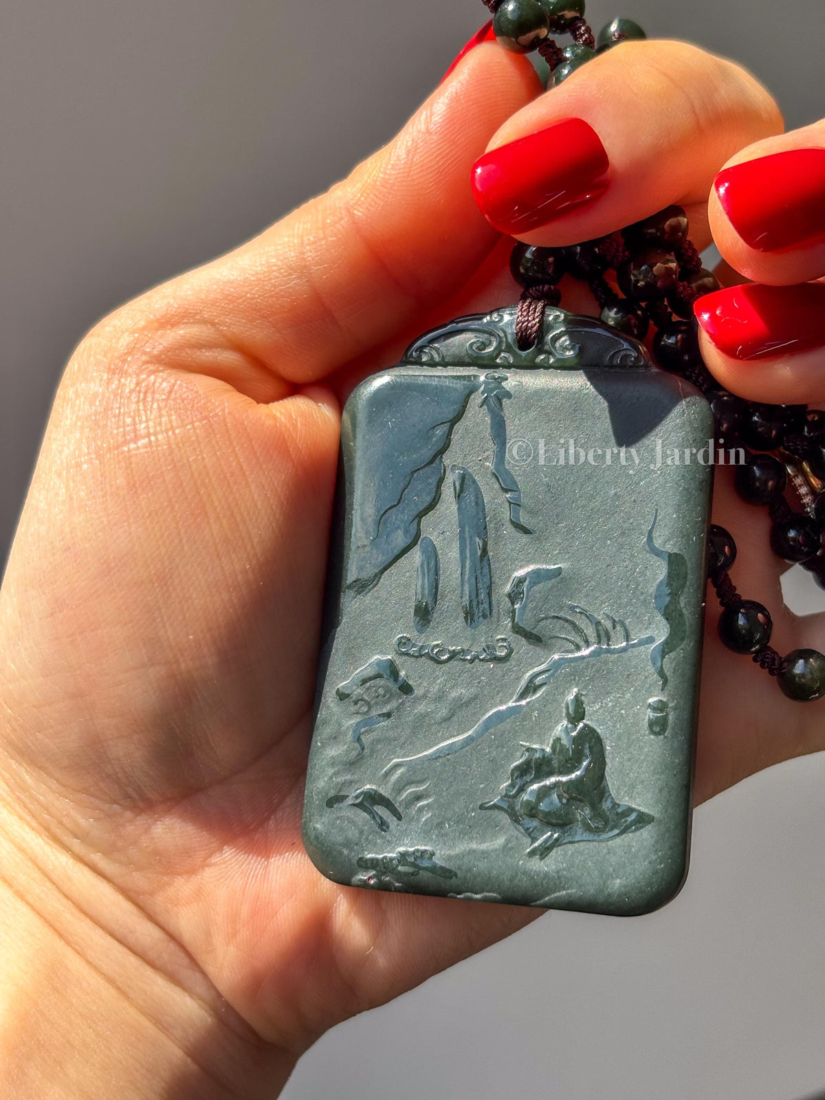 Natural Nephrite Dragon Necklace, Untreated Gemstone Jewellery, Beaded Pendant Ornament, Sustainable Handmade Men Accessories