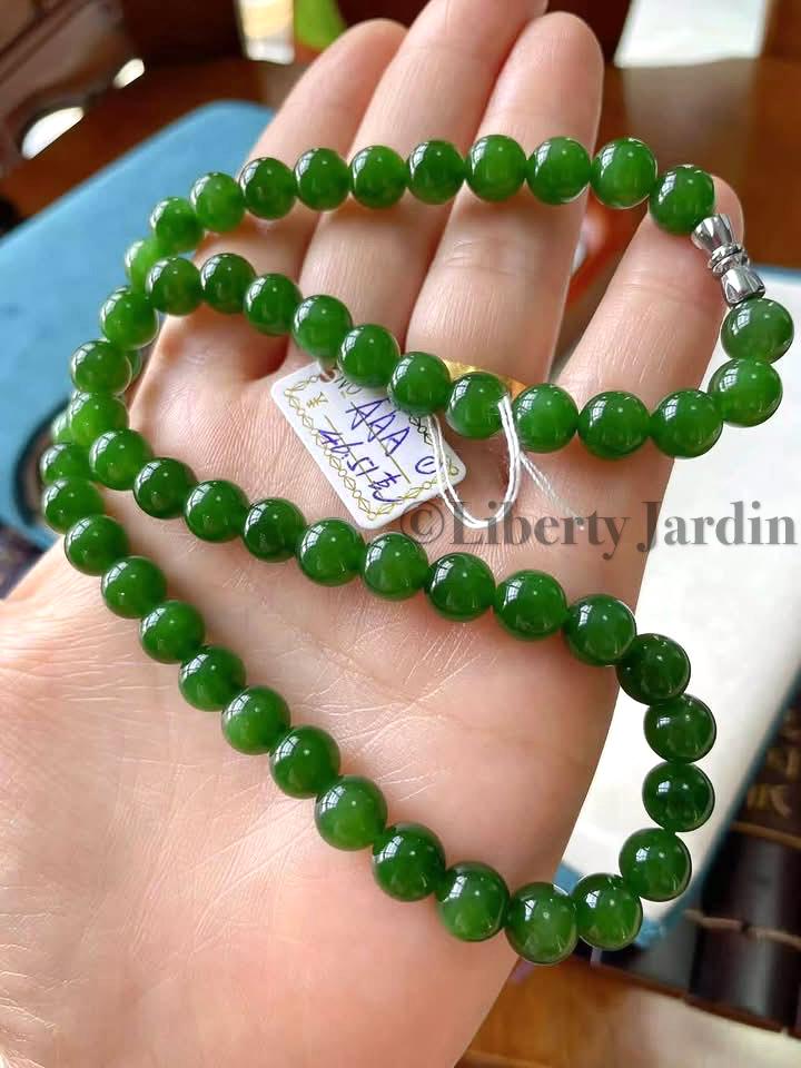Top Grade Russian Nephrite Jade Necklace, Icy Vivid Green Beaded Gemstone, Anniversary Special Occasion