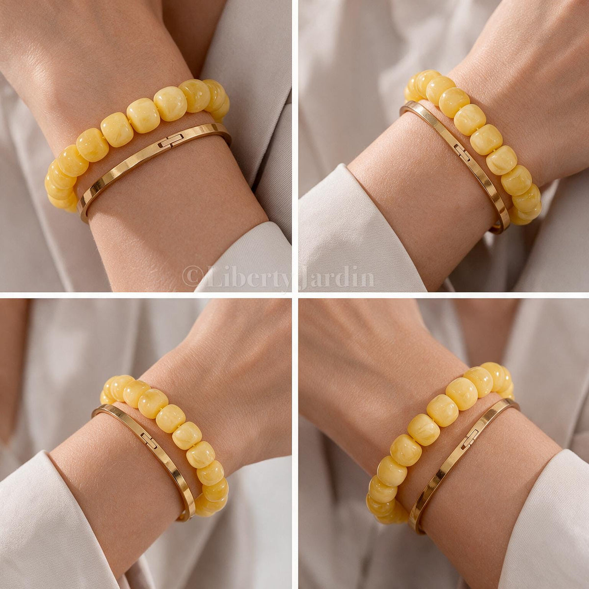 14mm Natural Russian Honey Beeswax Bracelet, Opaque Amber Baltic, Beaded Handmade Jewellery, Timeless Collectible