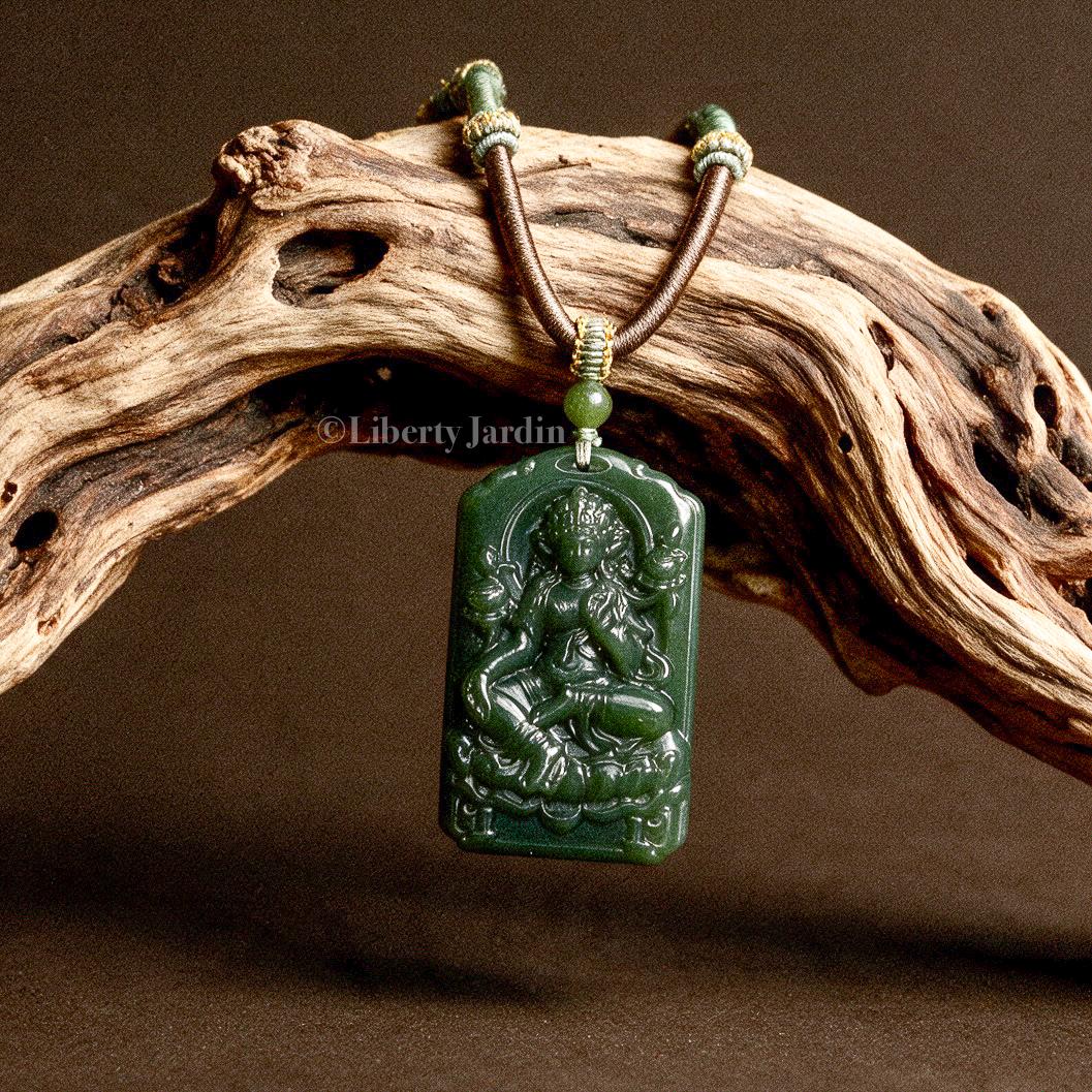 Buddha Natural Nephrite Pendant Necklace, Lucky Prosperity Precious, Handmade Sustainable Accessories, Untreated Certified Jewellery