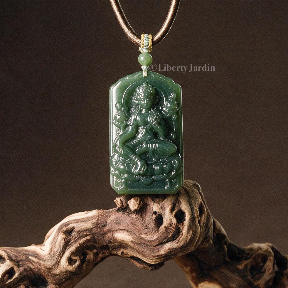 Buddha Natural Nephrite Pendant Necklace, Lucky Prosperity Precious, Handmade Sustainable Accessories, Untreated Certified Jewellery