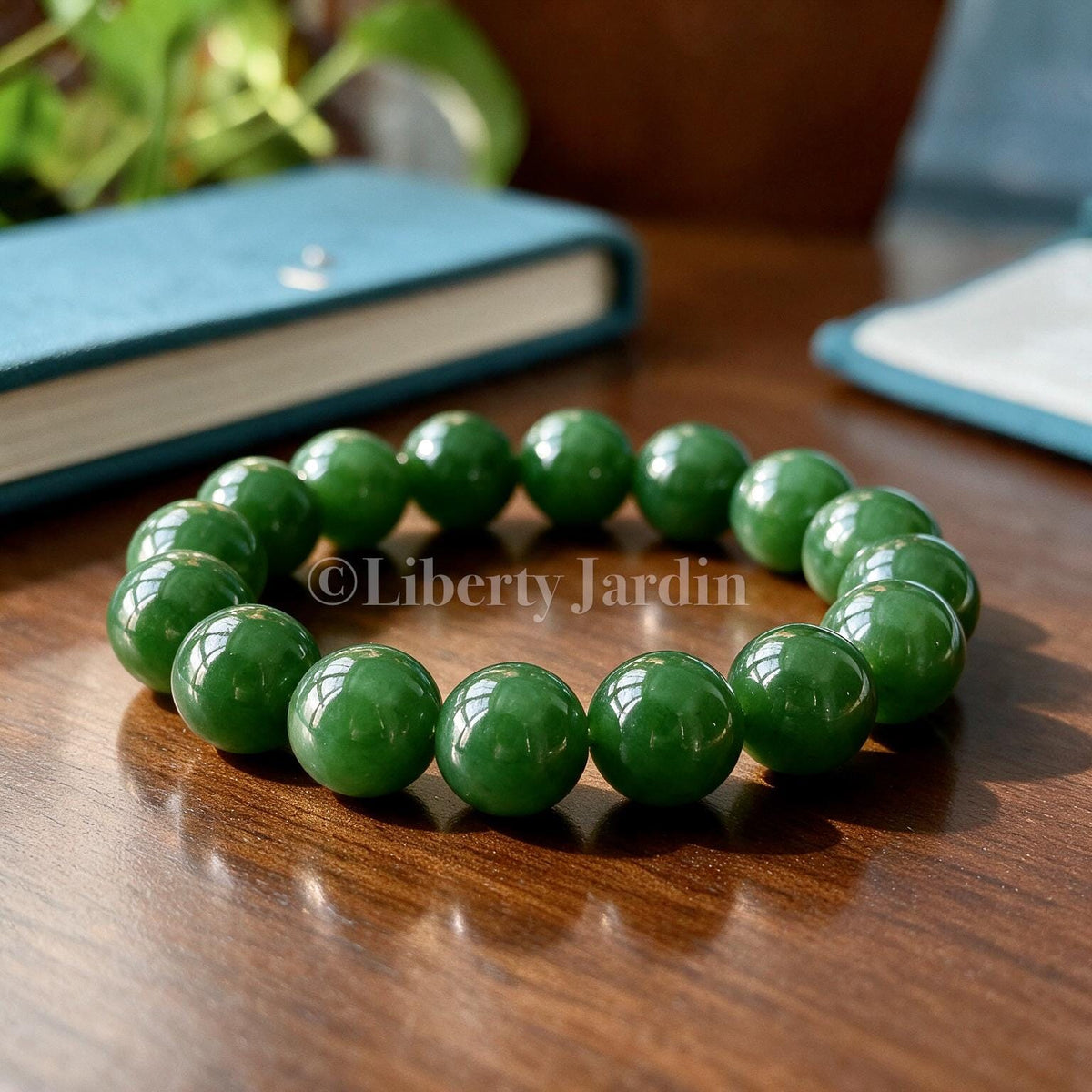 16mm Natural Russian Nephrite Jade Bracelet, Large Beaded Armband, Certified Non-treated Gemstone, Heirloom Statement