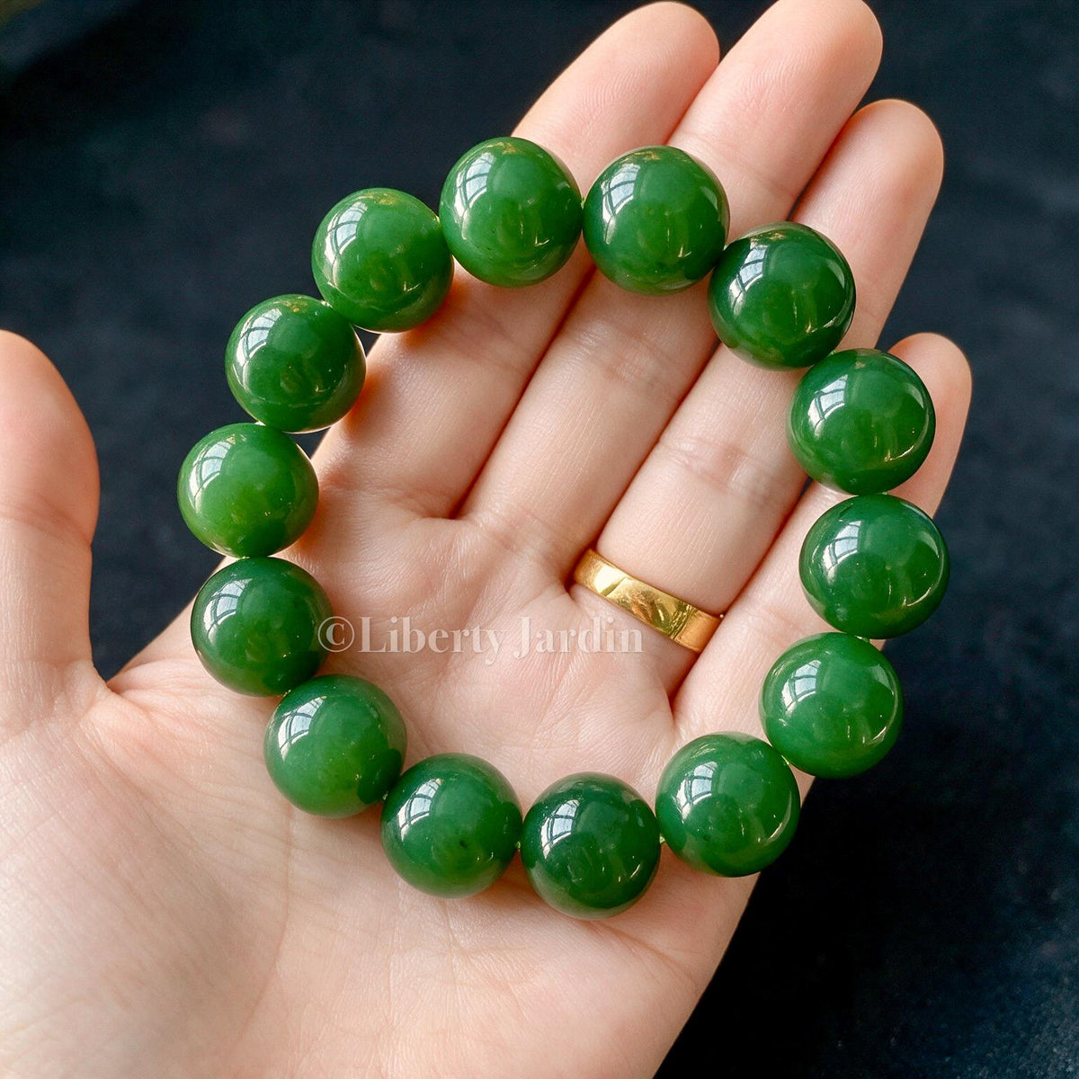 16mm Natural Russian Nephrite Jade Bracelet, Large Beaded Armband, Certified Non-treated Gemstone, Heirloom Statement