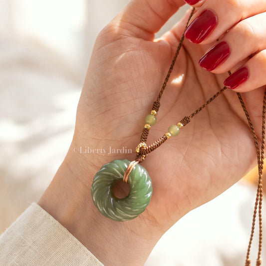 Natural Nephrite Pendant Necklace, Lucky Prosperity Precious, PingAn Kou, Sustainable Accessories, Untreated Certified Gemstone
