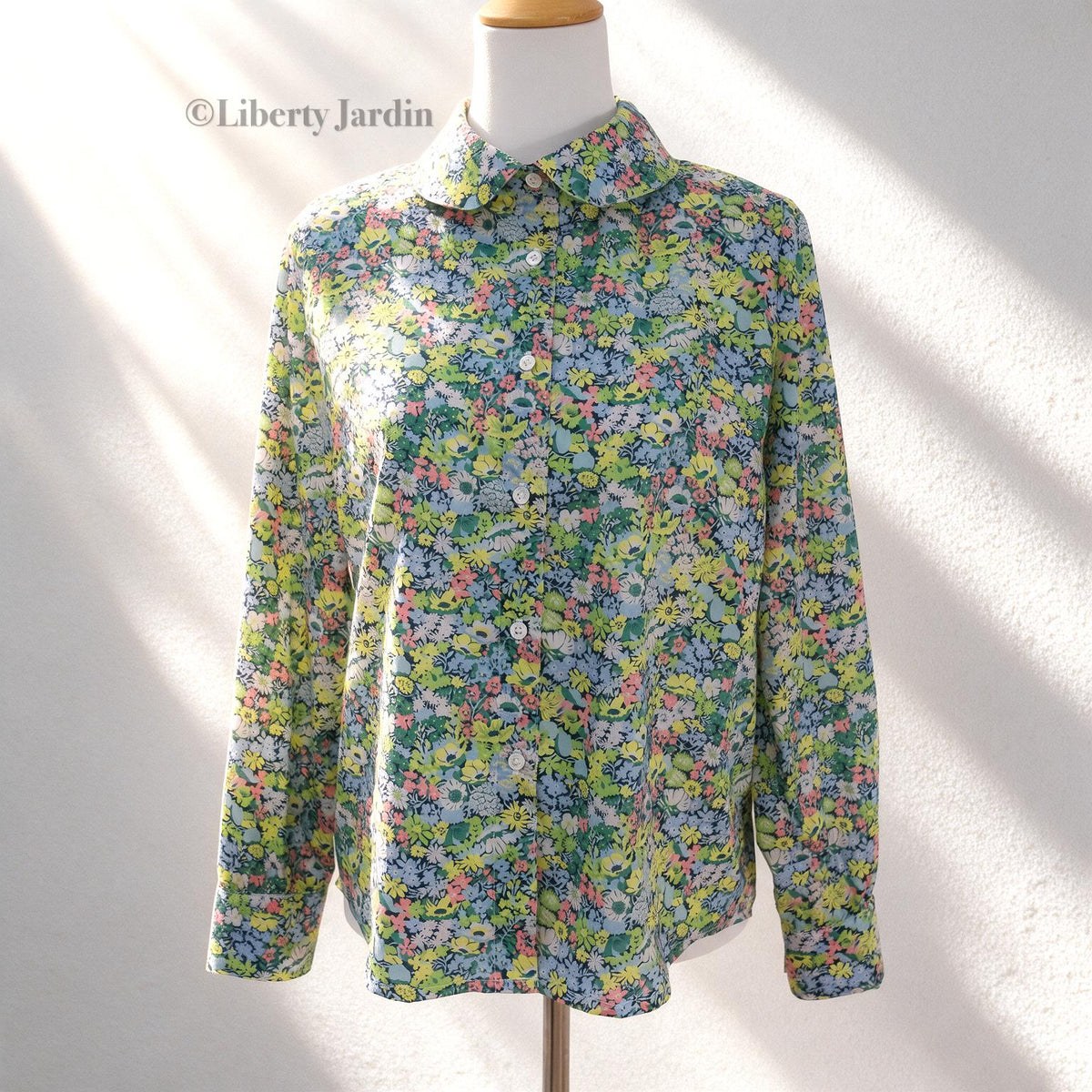 Liberty Print Woman Shirt Long Sleeve: Floral Print, Handmade Button Through Blouse, Peter-Pan Collared