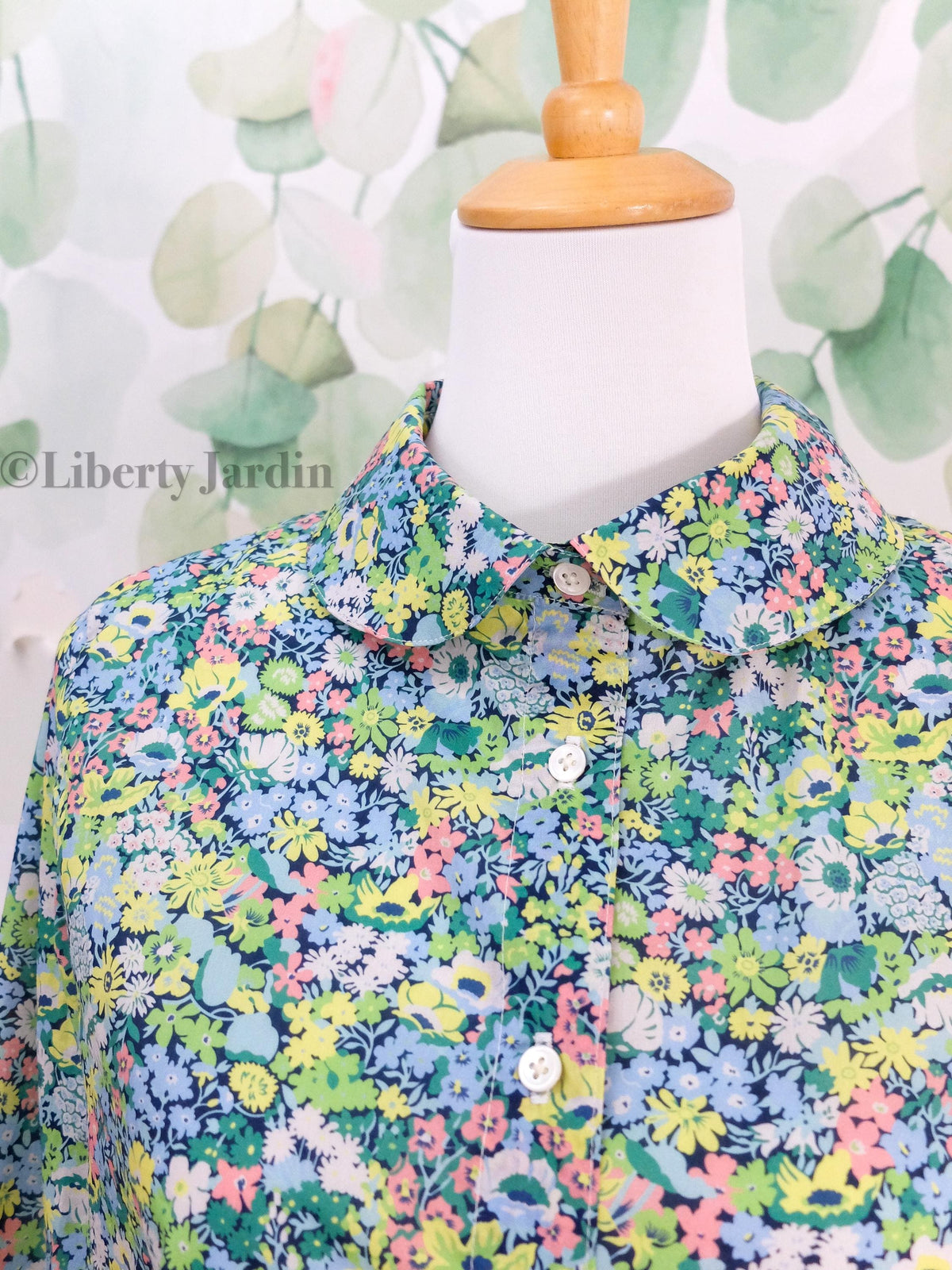 Liberty Print Woman Shirt Long Sleeve: Floral Print, Handmade Button Through Blouse, Peter-Pan Collared