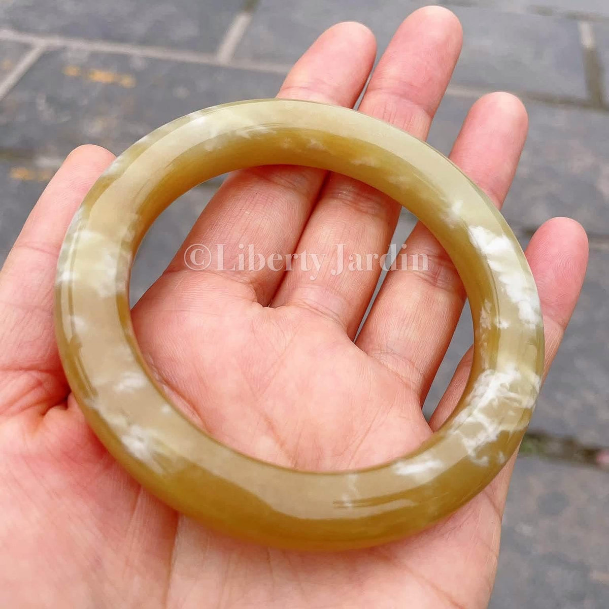Honey-Sugar Nephrite Bangle, Natural Gemstone Armband, Certified Non-treated Jade, Gender-neutral Bracelet, Handmade Jewellery Accessories