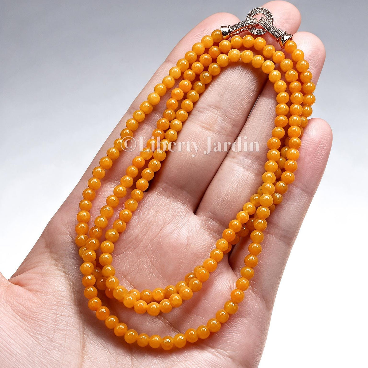 Type-A Jadeite Beaded Necklace, Honey Yellow Non-treated Jade Gemstone, Effortless Timeless Jewels, Handmade Accessories