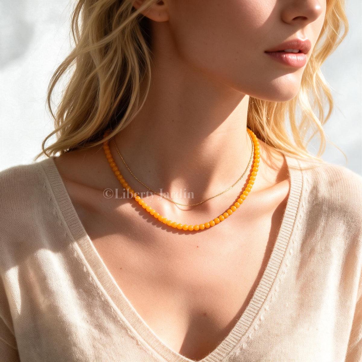 Type-A Jadeite Beaded Necklace, Honey Yellow Non-treated Jade Gemstone, Effortless Timeless Jewels, Handmade Accessories