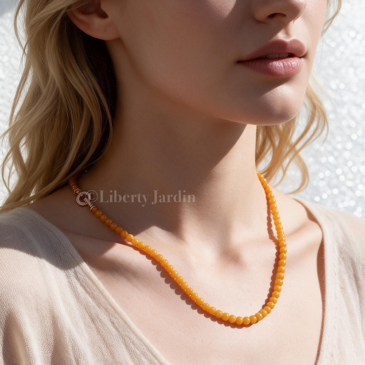 Type-A Jadeite Beaded Necklace, Honey Yellow Non-treated Jade Gemstone, Effortless Timeless Jewels, Handmade Accessories