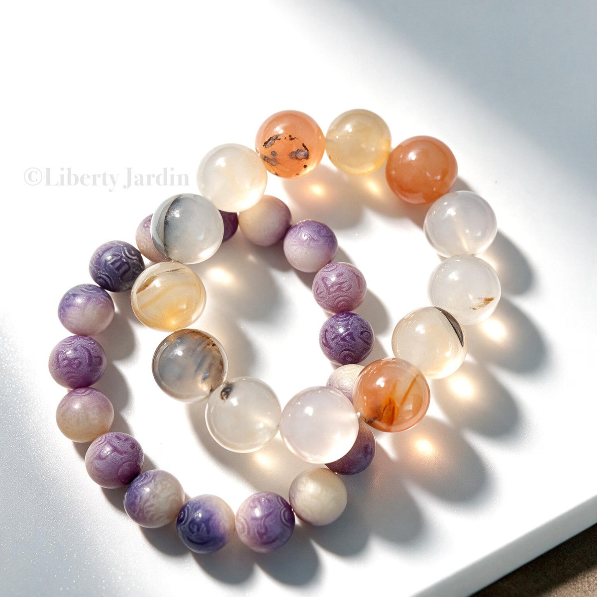 Brazilian Chalcedony Beaded Bracelet, Bodhi Wood Fragrance Bangles, Natural Crystal Agate, Bohemian Hippie Accessories