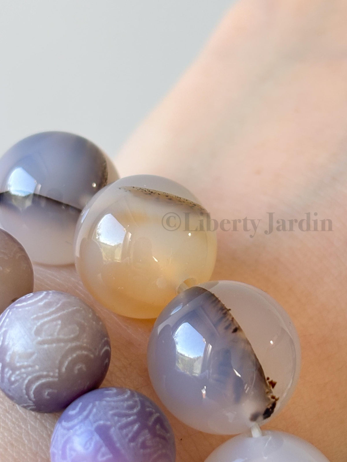 Brazilian Chalcedony Beaded Bracelet, Bodhi Wood Fragrance Bangles, Natural Crystal Agate, Bohemian Hippie Accessories