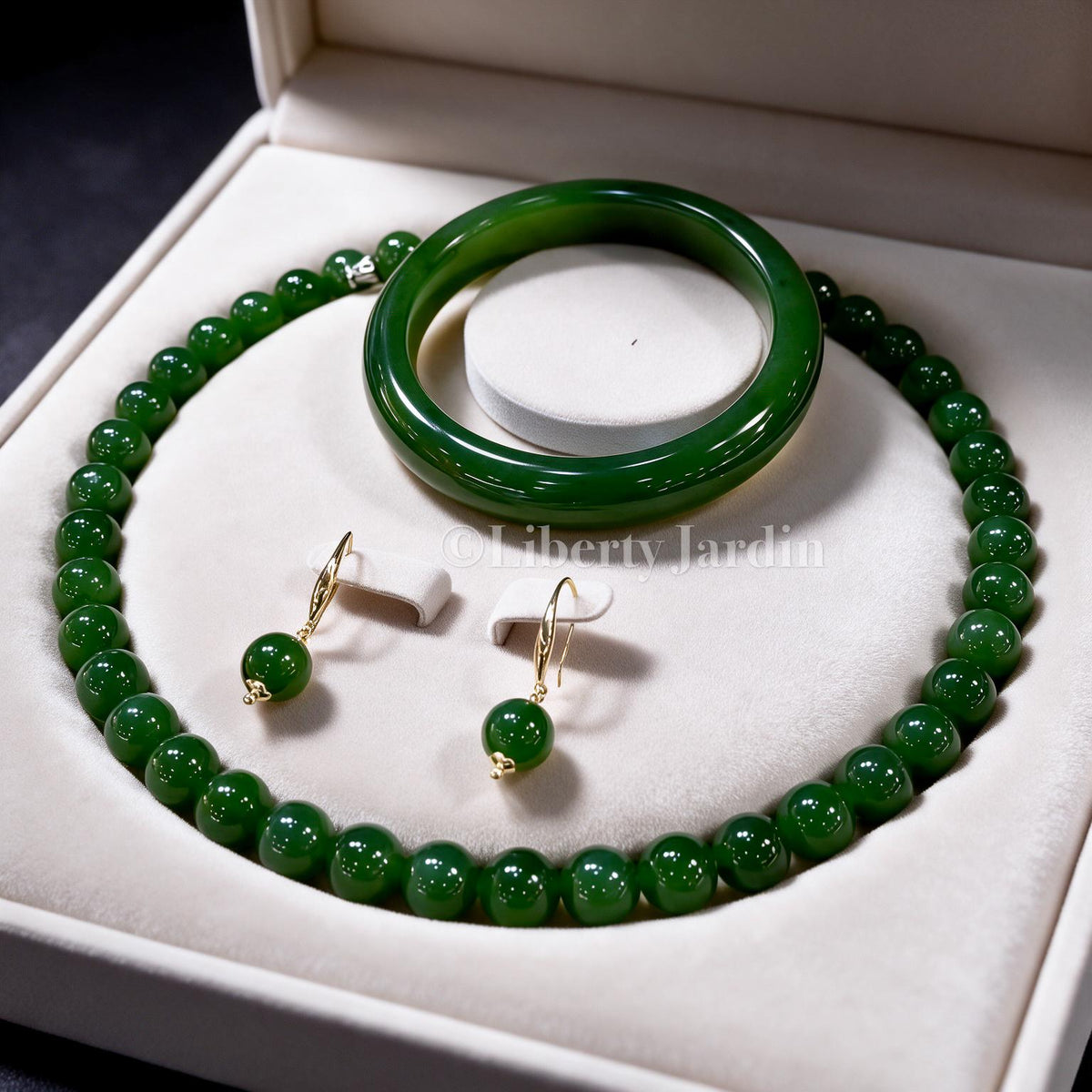 Russian Nephrite Bangle Bracelet Earrings, Natural Non-treated Jade, Gemstone Fine Jewellery, Special Occasion Accessories