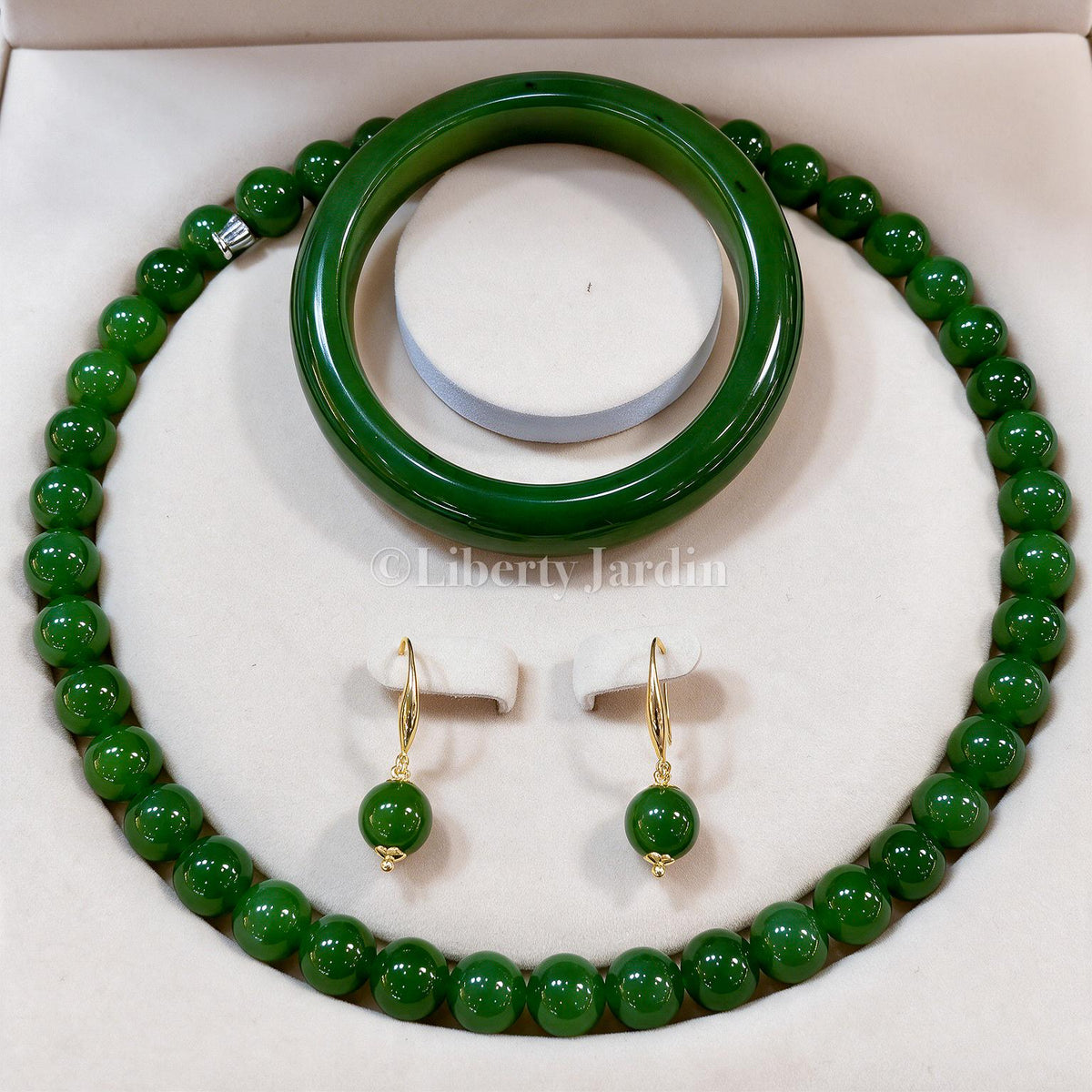 Russian Nephrite Bangle Bracelet Earrings, Natural Non-treated Jade, Gemstone Fine Jewellery, Special Occasion Accessories