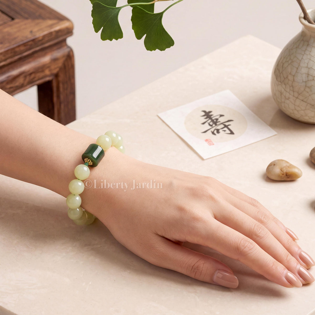 12mm Natural Nephrite Jade Bracelet, Large Beaded Armband, Certified Non-treated Gemstone, Effortless Jewels Accessories