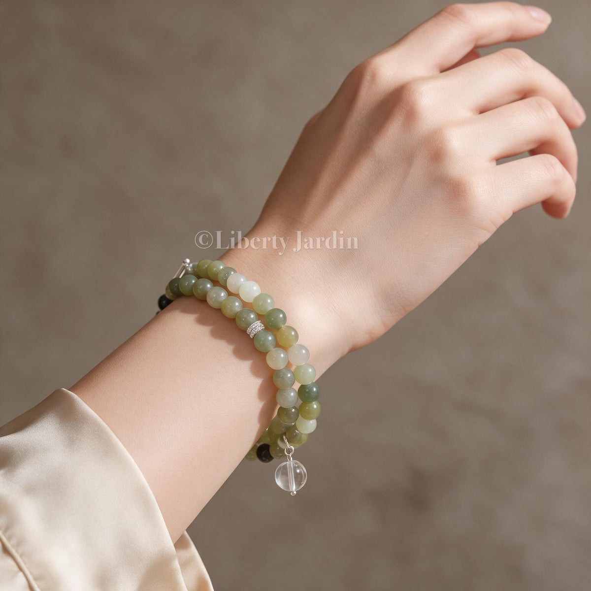 Natural Nephrite Jade Bracelet, Icy Green Beaded Armband, Certified Non-treated Gemstone, Effortless Jewels Accessories