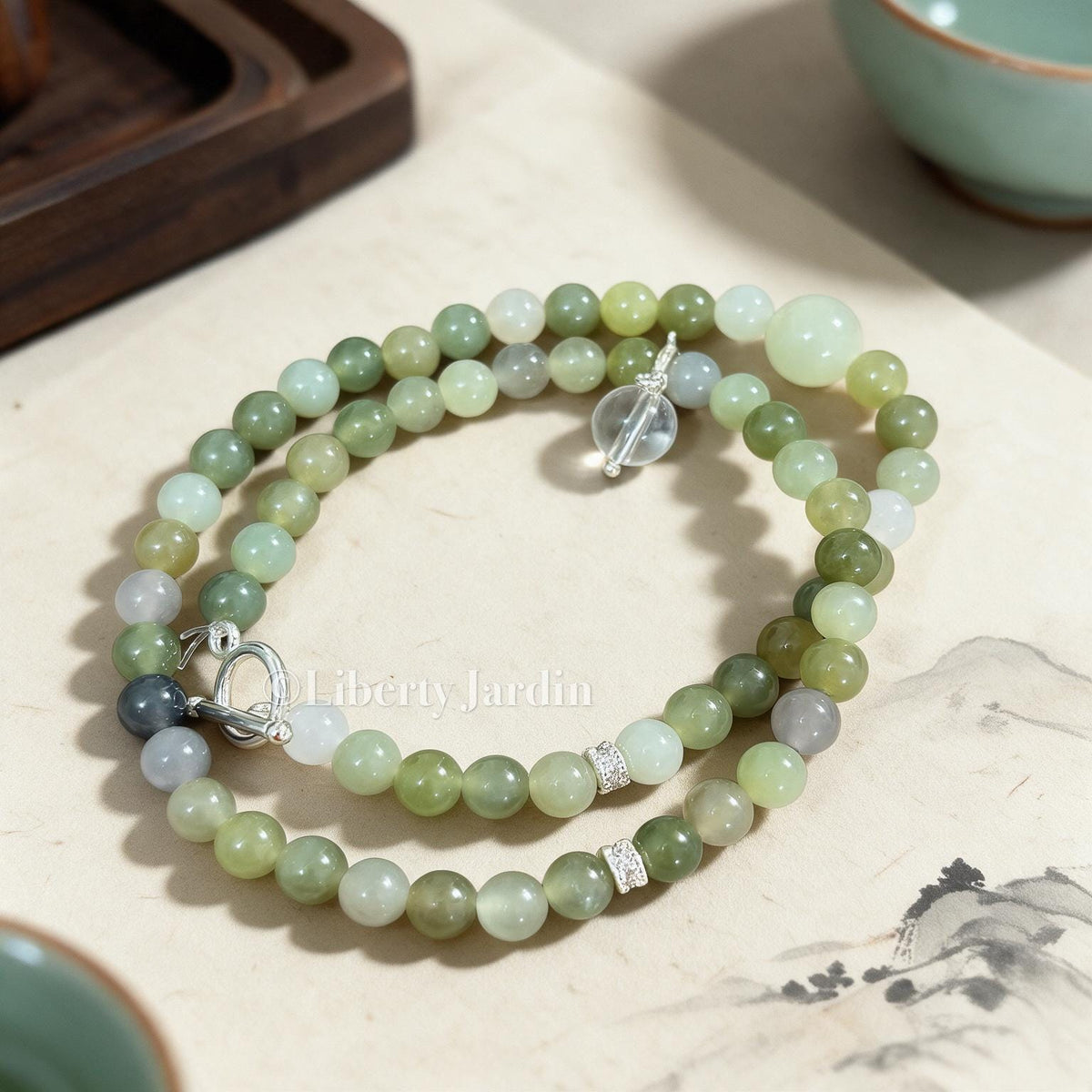 Natural Nephrite Jade Bracelet, Icy Green Beaded Armband, Certified Non-treated Gemstone, Effortless Jewels Accessories