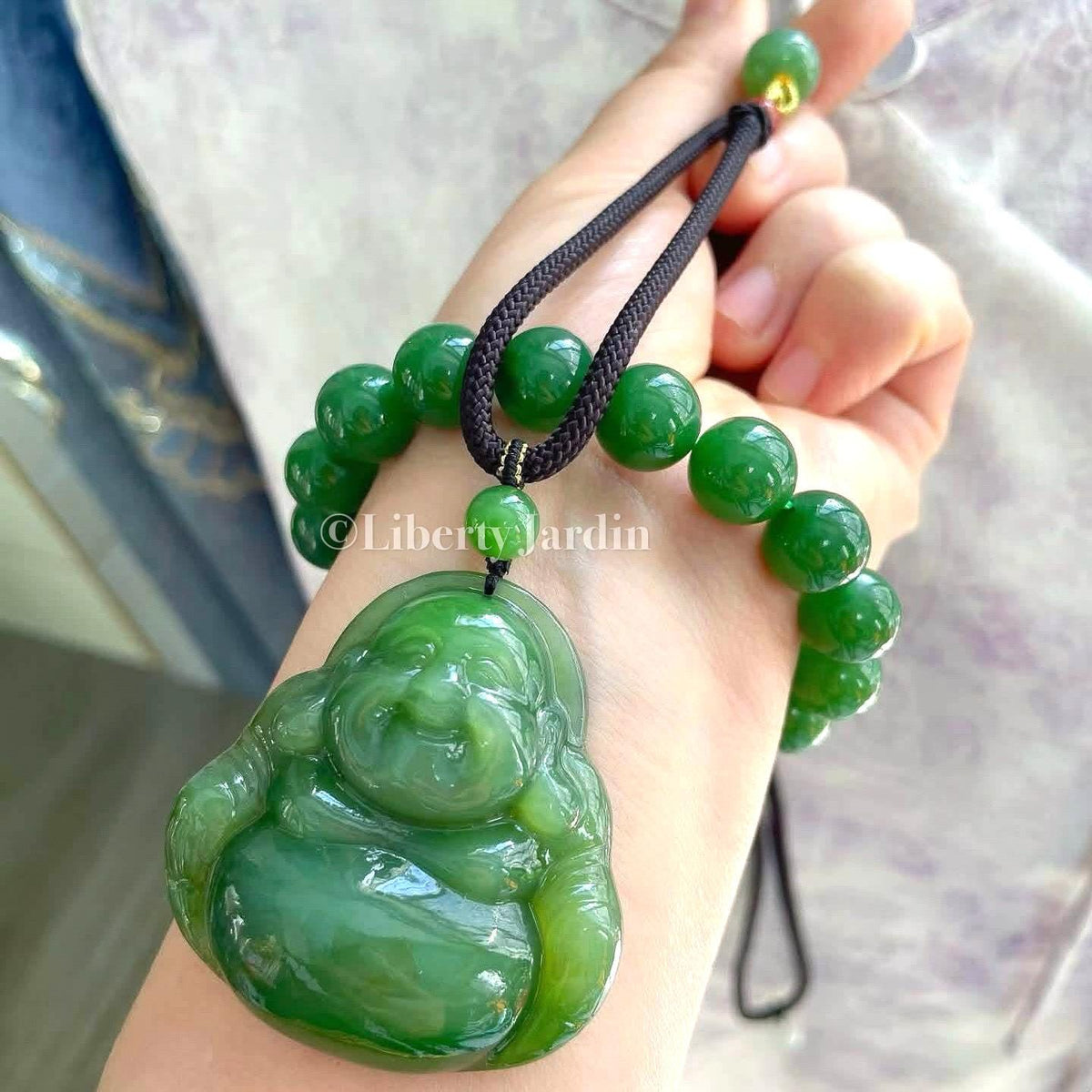 12mm Bracelet Buddha Pendant Necklace, Natural Russian Nephrite Jade, Certified Non-treated Gemstone, Effortless Accessories