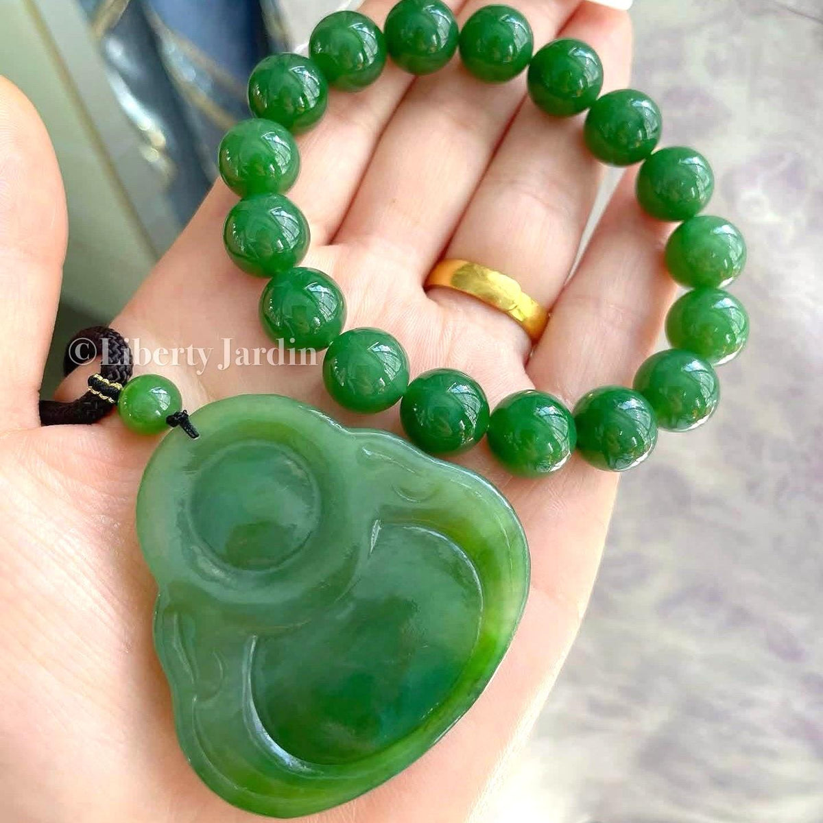 12mm Bracelet Buddha Pendant Necklace, Natural Russian Nephrite Jade, Certified Non-treated Gemstone, Effortless Accessories