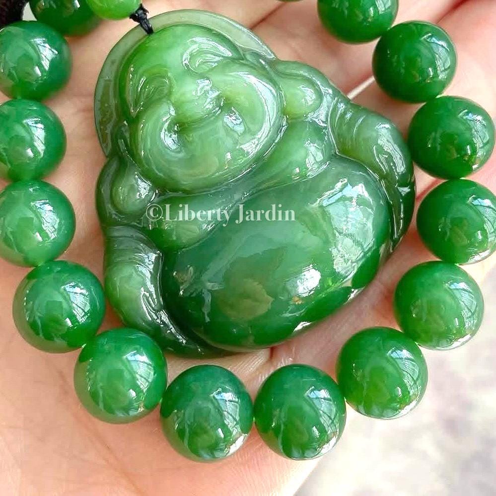 12mm Bracelet Buddha Pendant Necklace, Natural Russian Nephrite Jade, Certified Non-treated Gemstone, Effortless Accessories