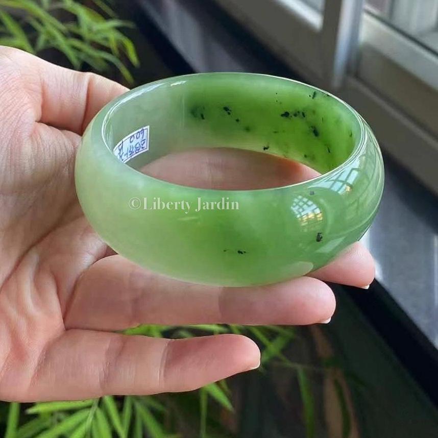 60mm Collectible Russian Nephrite Bangle, Statement Distinctive Armband, Certified Non-treated Jade, Heirloom Jewellery Accessories