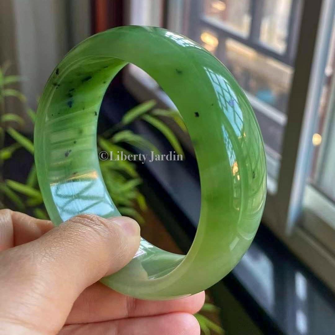 60mm Collectible Russian Nephrite Bangle, Statement Distinctive Armband, Certified Non-treated Jade, Heirloom Jewellery Accessories