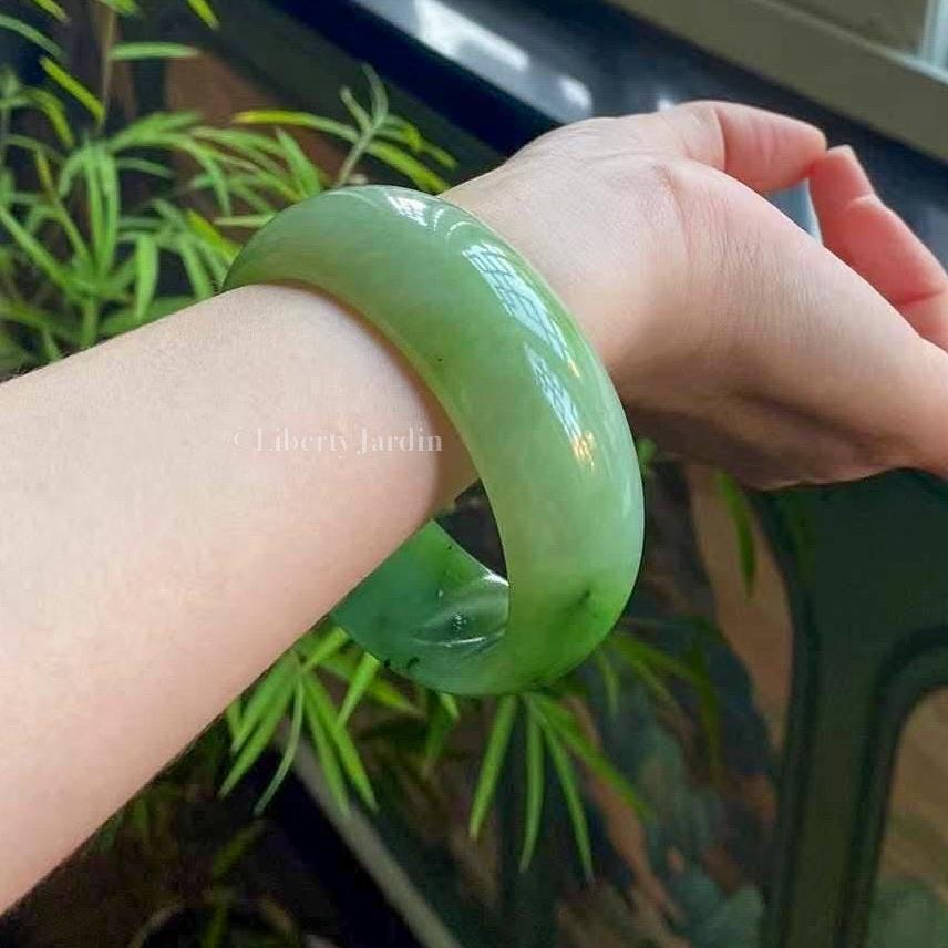 60mm Collectible Russian Nephrite Bangle, Statement Distinctive Armband, Certified Non-treated Jade, Heirloom Jewellery Accessories