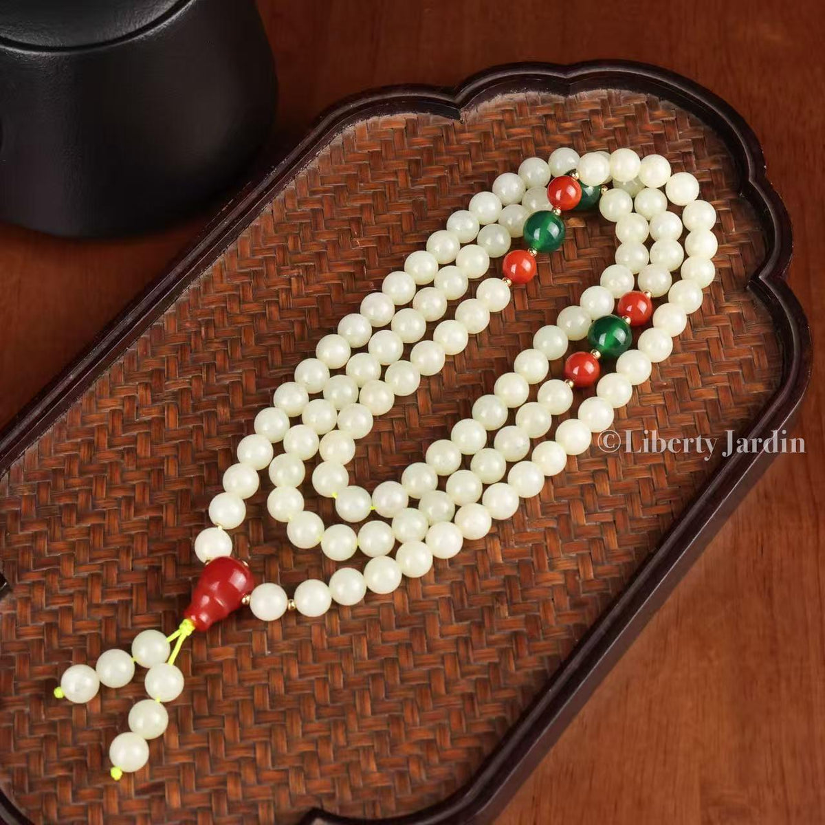 108 Beads Natural Nephrite Necklace, Beaded L