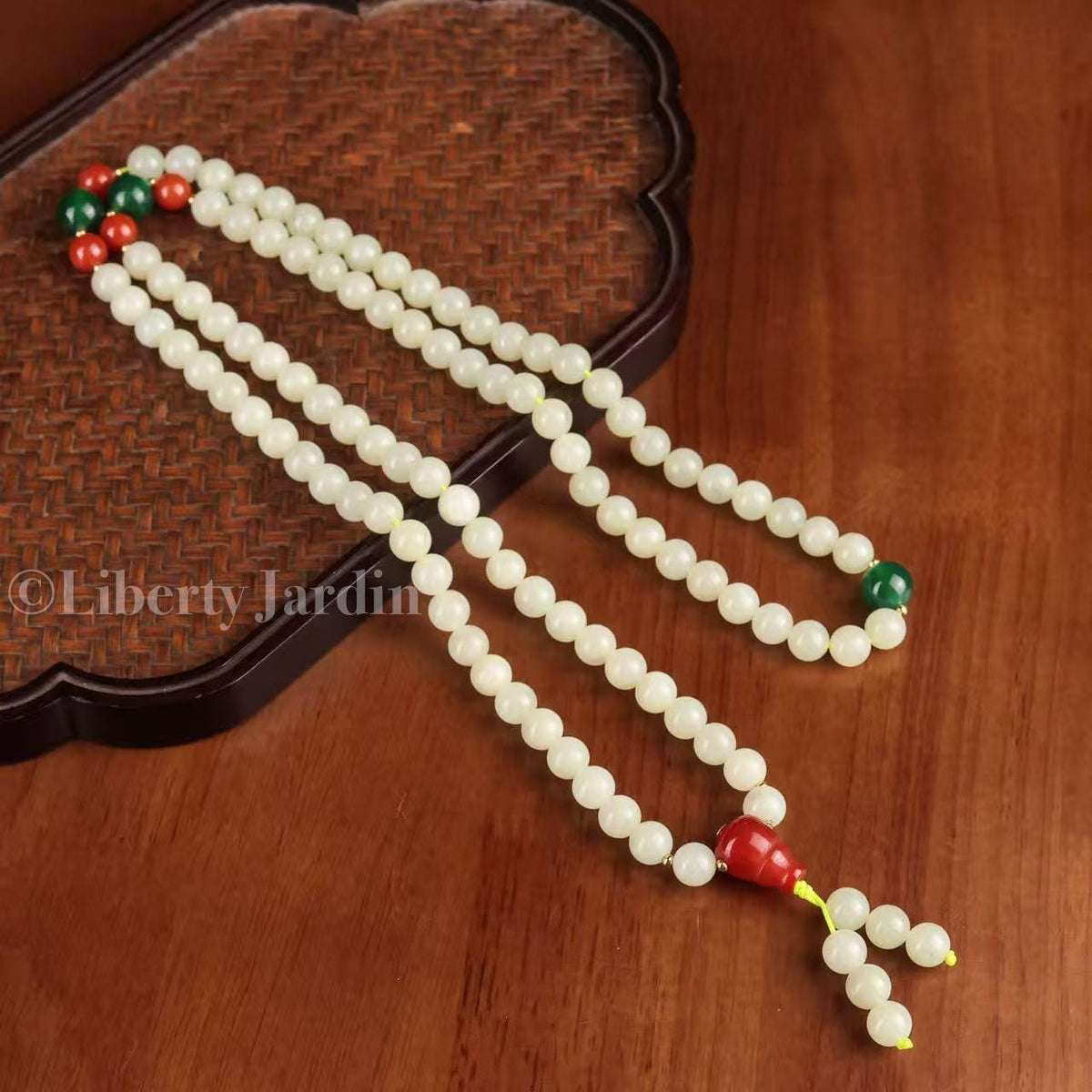 108 Beads Natural Nephrite Necklace, Beaded L