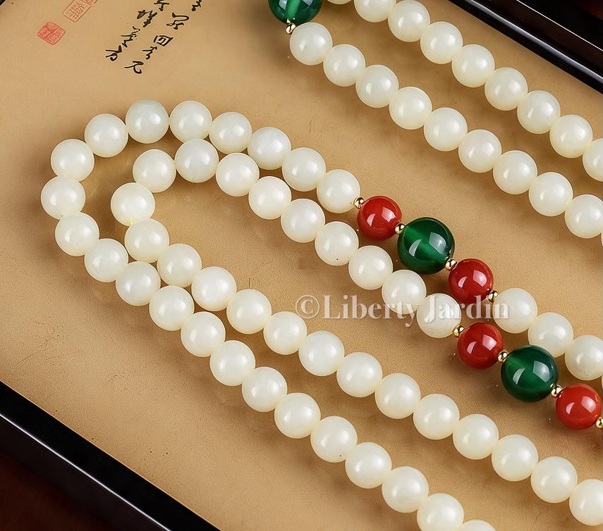 108 Beads Natural Nephrite Necklace, Beaded L