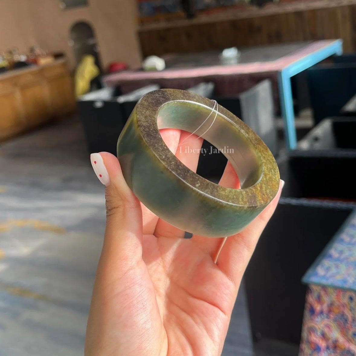 58mm Seed Jade Bangle, River-Pebbles Nephrite Statement Armband, Untreated Gemstone, Neutral-Gender Jewels, Distinctive Collectible