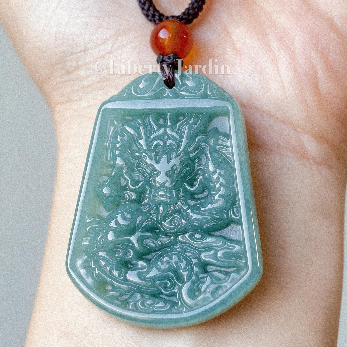 Type-A Jadeite Dragon Necklace, Natural Untreated Gemstone Jewellery, Sustainable Handmade Men Accessories, Minimalist Jewellery