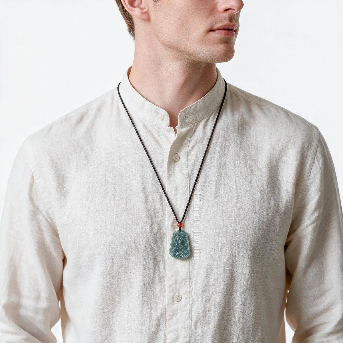 Type-A Jadeite Dragon Necklace, Natural Untreated Gemstone Jewellery, Sustainable Handmade Men Accessories, Minimalist Jewellery