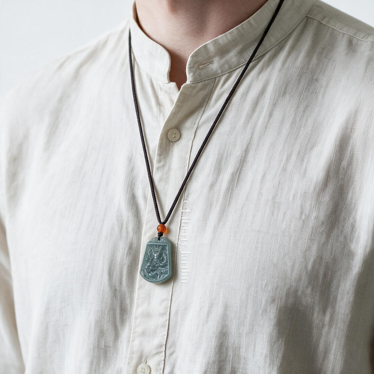 Type-A Jadeite Dragon Necklace, Natural Untreated Gemstone Jewellery, Sustainable Handmade Men Accessories, Minimalist Jewellery