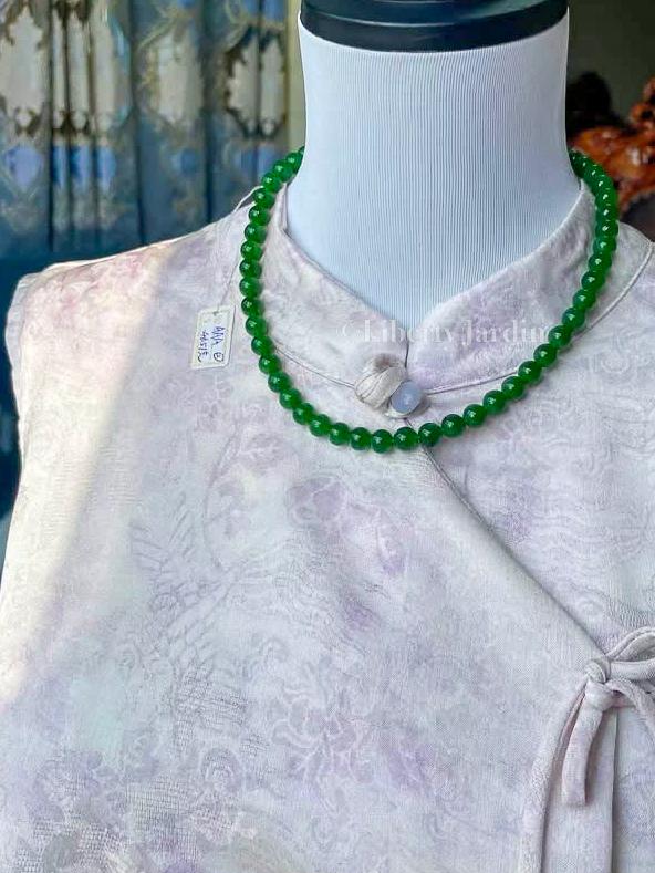 Top Grade Russian Nephrite Jade Necklace, Icy Vivid Green Beaded Gemstone, Anniversary Special Occasion