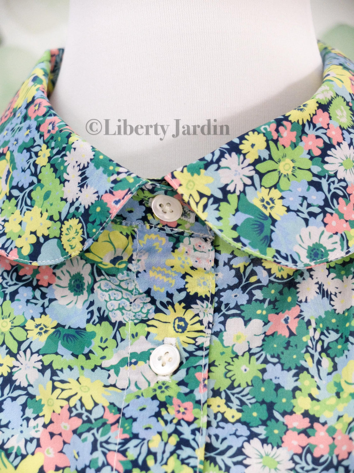 Liberty Print Woman Shirt Long Sleeve: Floral Print, Handmade Button Through Blouse, Peter-Pan Collared
