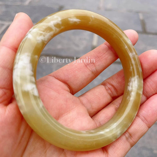 Honey-Sugar Nephrite Bangle, Natural Gemstone Armband, Certified Non-treated Jade, Gender-neutral Bracelet, Handmade Jewellery Accessories